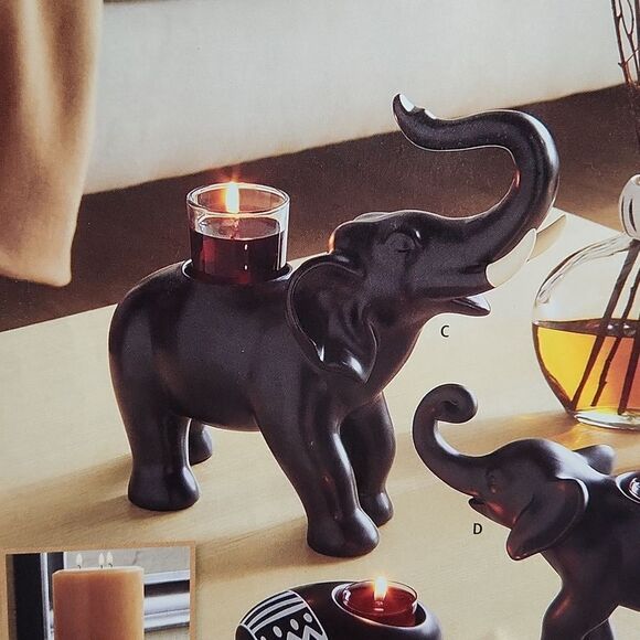 💜PartyLite Black Trumpeting Elephant Tealight/Votive Candle Holder - Picture 2 of 15